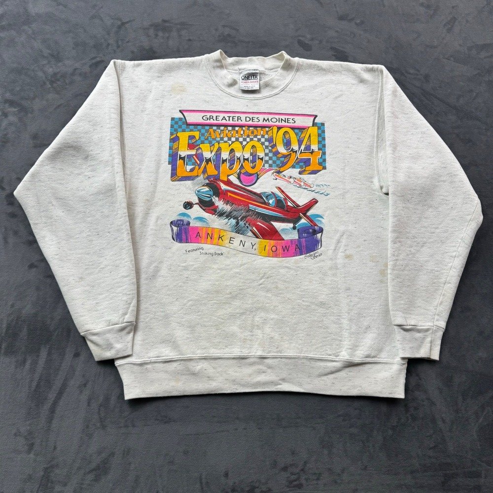 Vintage 1994 Greater Des Moines Aviation Expo Sweatshirt Oneita Mens Large Iowa